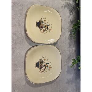 2 SALEM ANTIQUE IVORY BIRD Of Paradise 6.25 Square Dessert/bread Plate